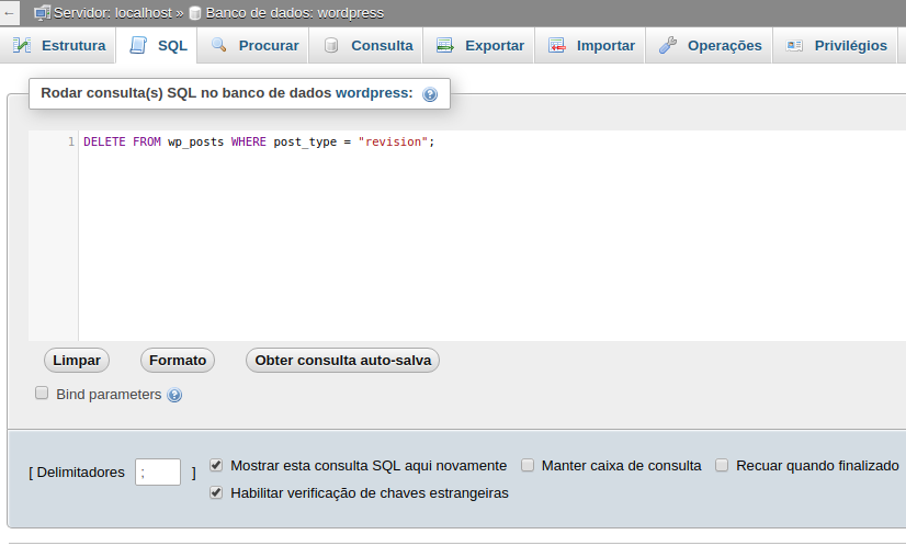 Deletar revisões no WordPress